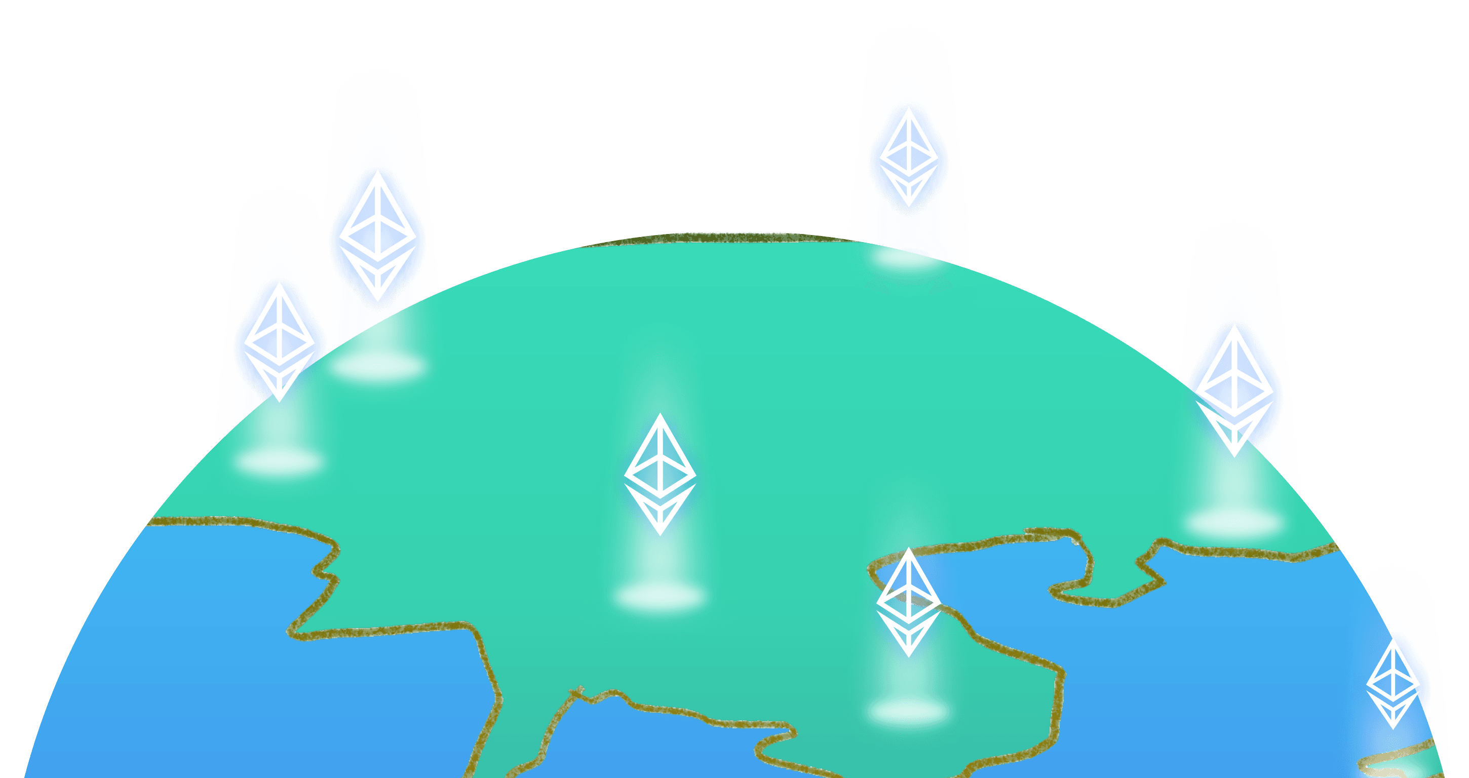 Globe with Ethereum logos