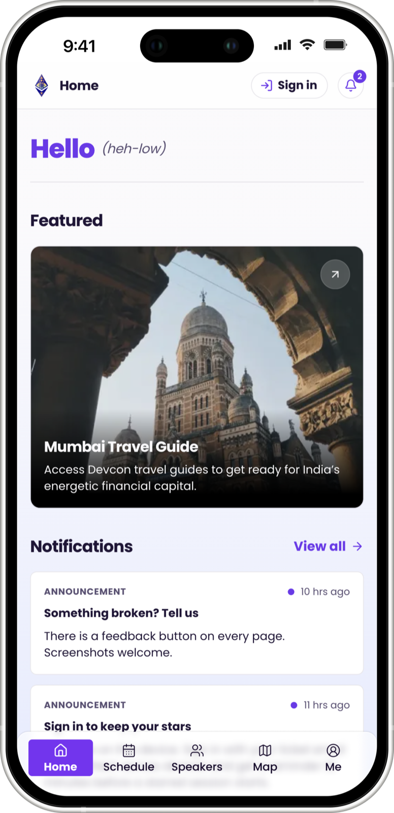 The Devcon app on a phone